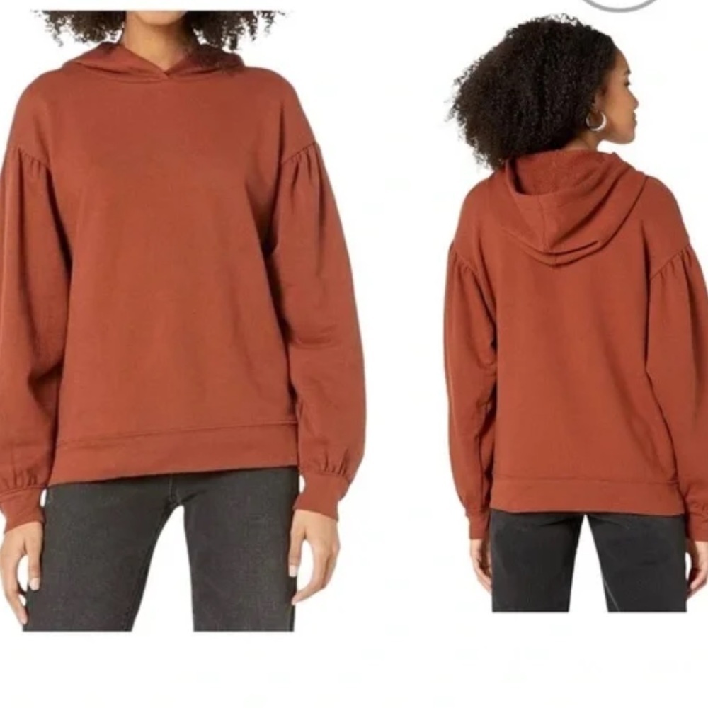 Madewell Pleat-Sleeve Shrunken Hoodie Sweatshirt Size Small